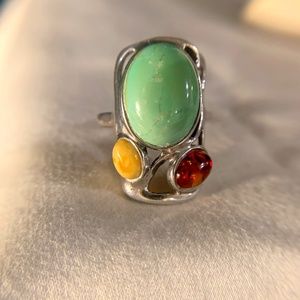 Artisan Vintage three stone ring.. sterling silver